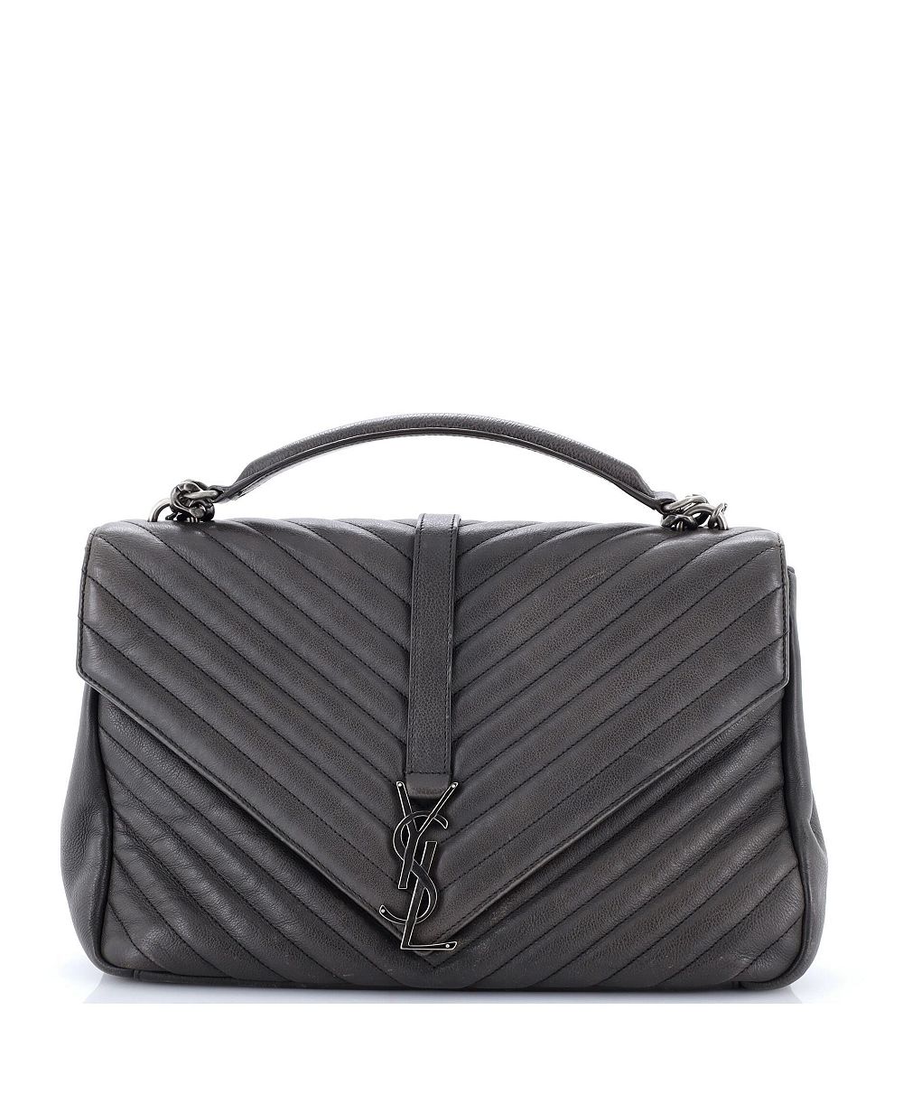 Pre-Owned Saint Laurent Large Classic Monogram College Bag Matelasse Chevron Leather