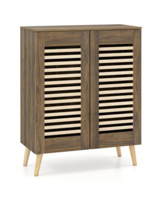 Slickblue Entryway Shoe Cabinet with Louvered Doors and Removable Shelving