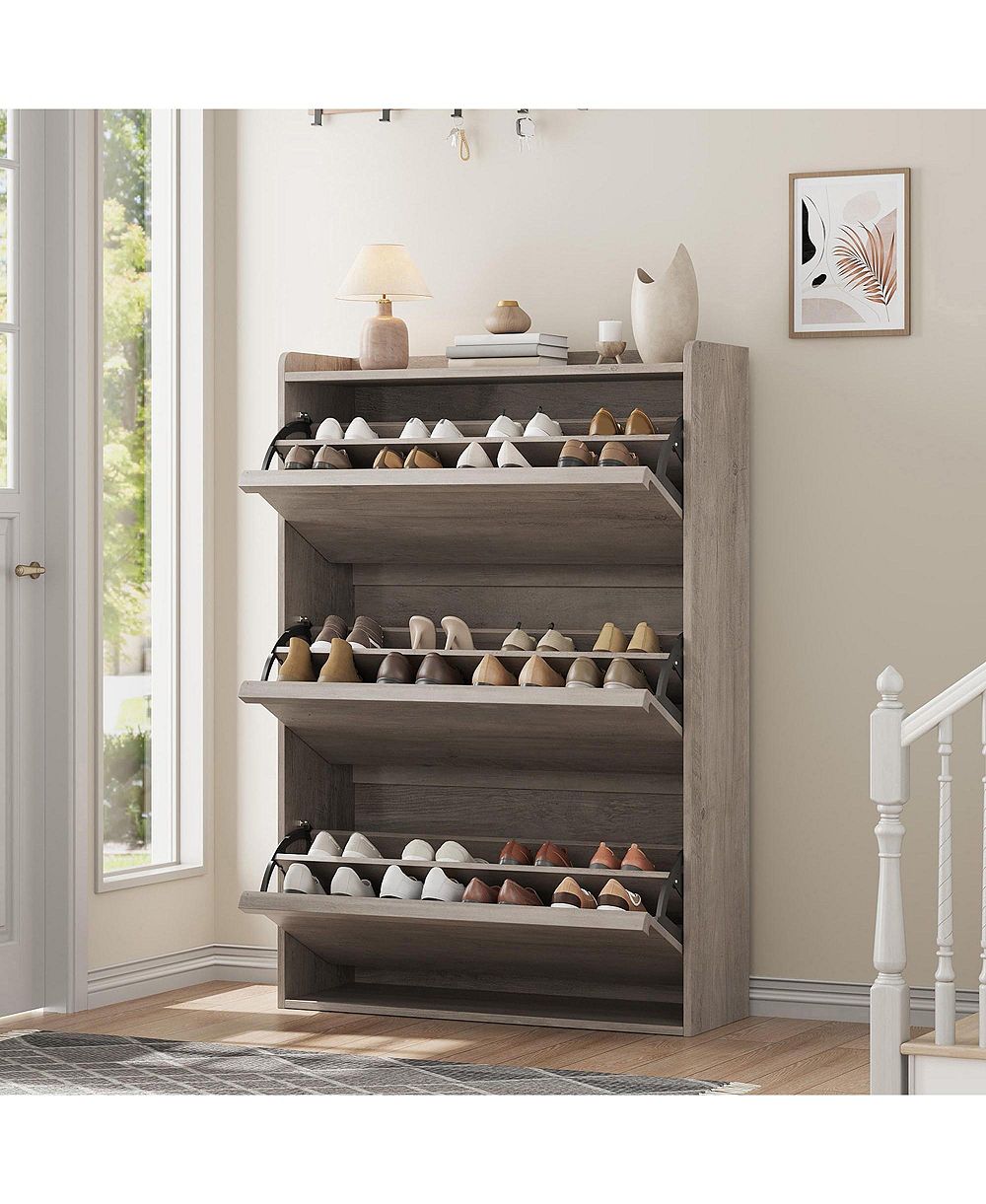 homfan Shoe Cabinet with 3 Flip Drawers - Hidden Wood Shoe Storage Cabinet for Entryway Hallway Living Room