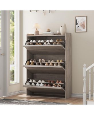 homfan Shoe Cabinet with 3 Flip Drawers - Hidden Wood Shoe Storage Cabinet for Entryway Hallway Living Room