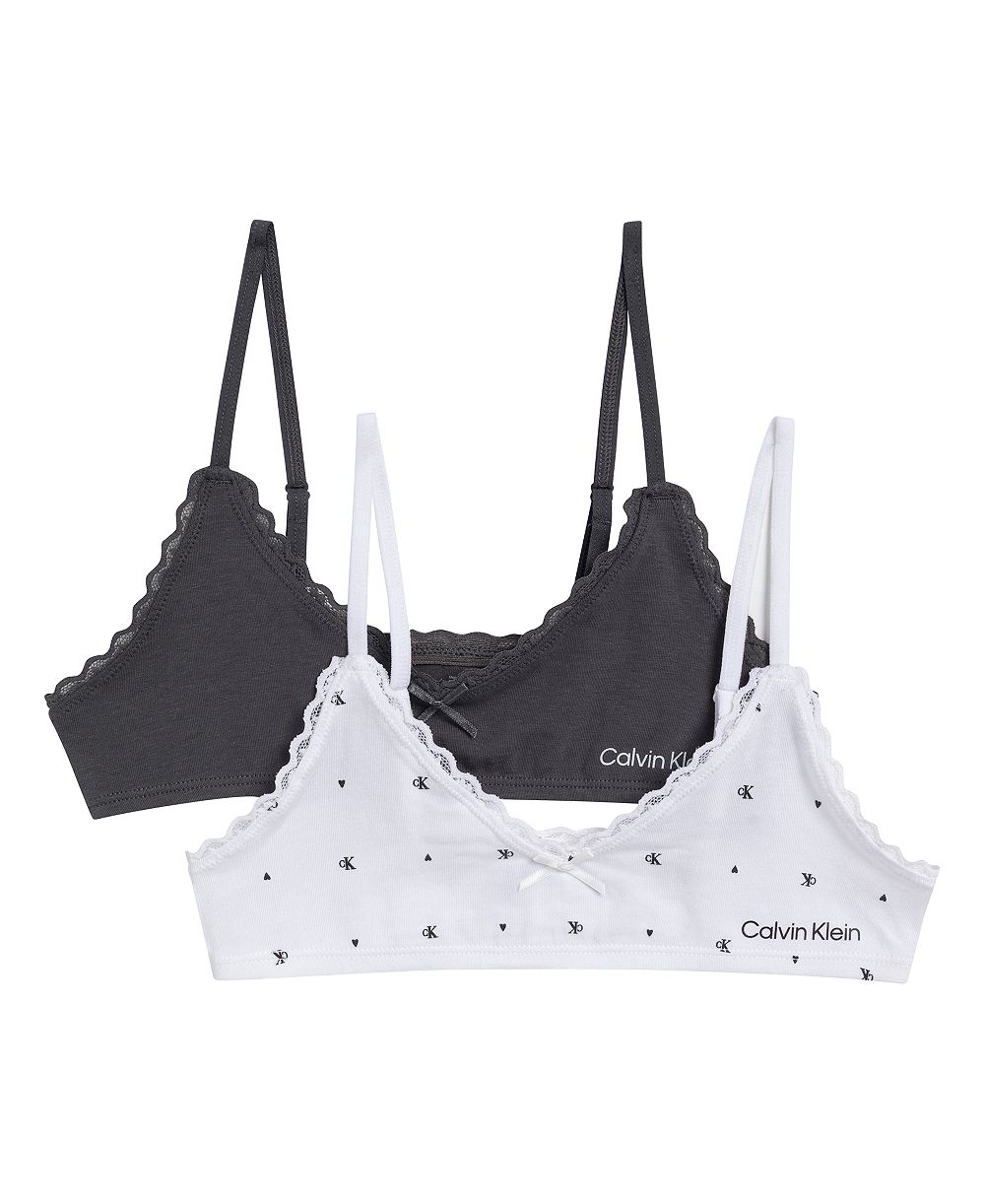 Calvin Klein Girls' 6-16 Cotton with Lace Triangle Bra, 2-Pack