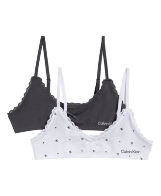 Calvin Klein Girls' 6-16 Cotton with Lace Triangle Bra, 2-Pack