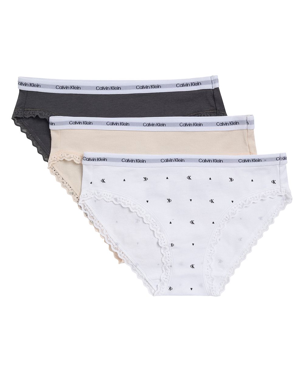 Calvin Klein Girls' 6-16 Mid-Rise Bikni, 3-Pack