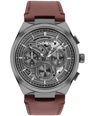 Мужские часы Calvin Klein Distinguish Skeleton Dark Brown Leather Strap 44mm