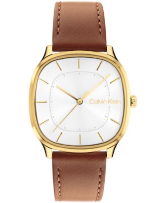 Calvin Klein Мужские CK Shape Tan Leather Strap Watch 37mm