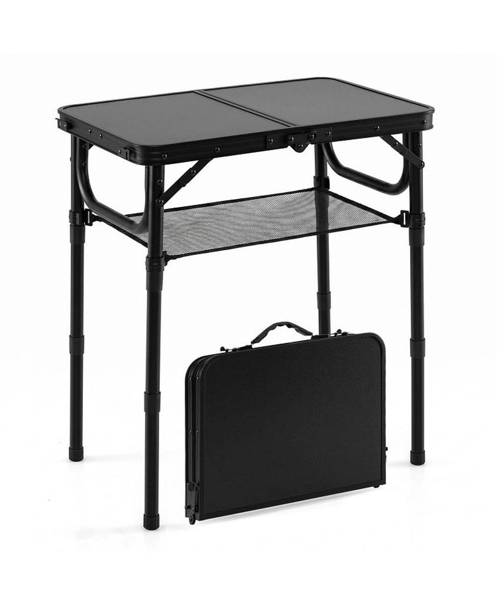 SUGIFT 3-Height Folding Camping Table with Large Storage Net and Handle
