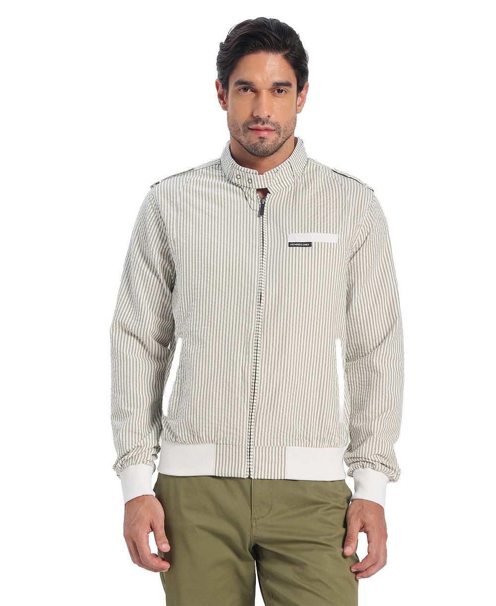 Members Only Men's Seersucker Iconic Racer Jacket