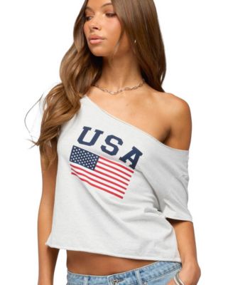Женская футболка Edikted Usa Babe Off Shoulder