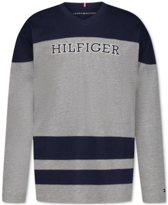 Tommy Hilfiger мужская футболка с длинным рукавом и v-образным вырезом, вдохновленная хоккеем, возраст 8-20