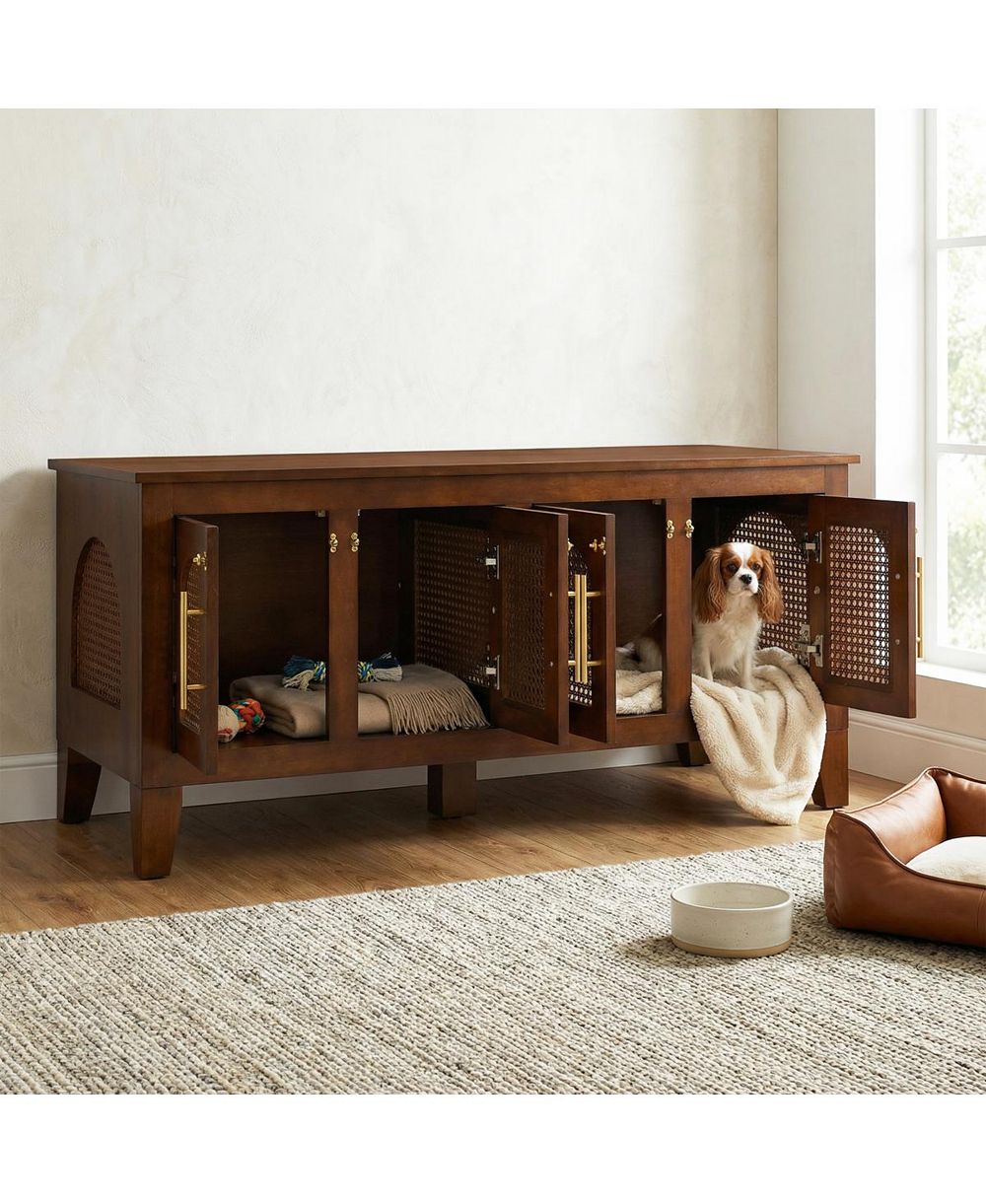 Шкаф-клетка для собак Streamdale Furniture Lars из ротанга и древесины каучукового дерева с 4 дверцами