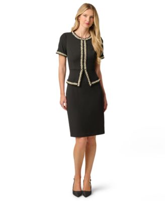 Adrianna Papell Women's Imitation Pearl-Trim Peplum Crepe Sheath Dress