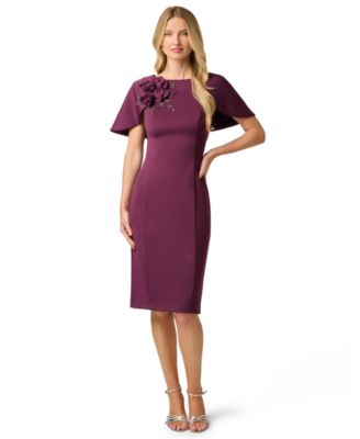 Adrianna Papell Women's Cape Sleeve 3D Floral Sheath Dress
