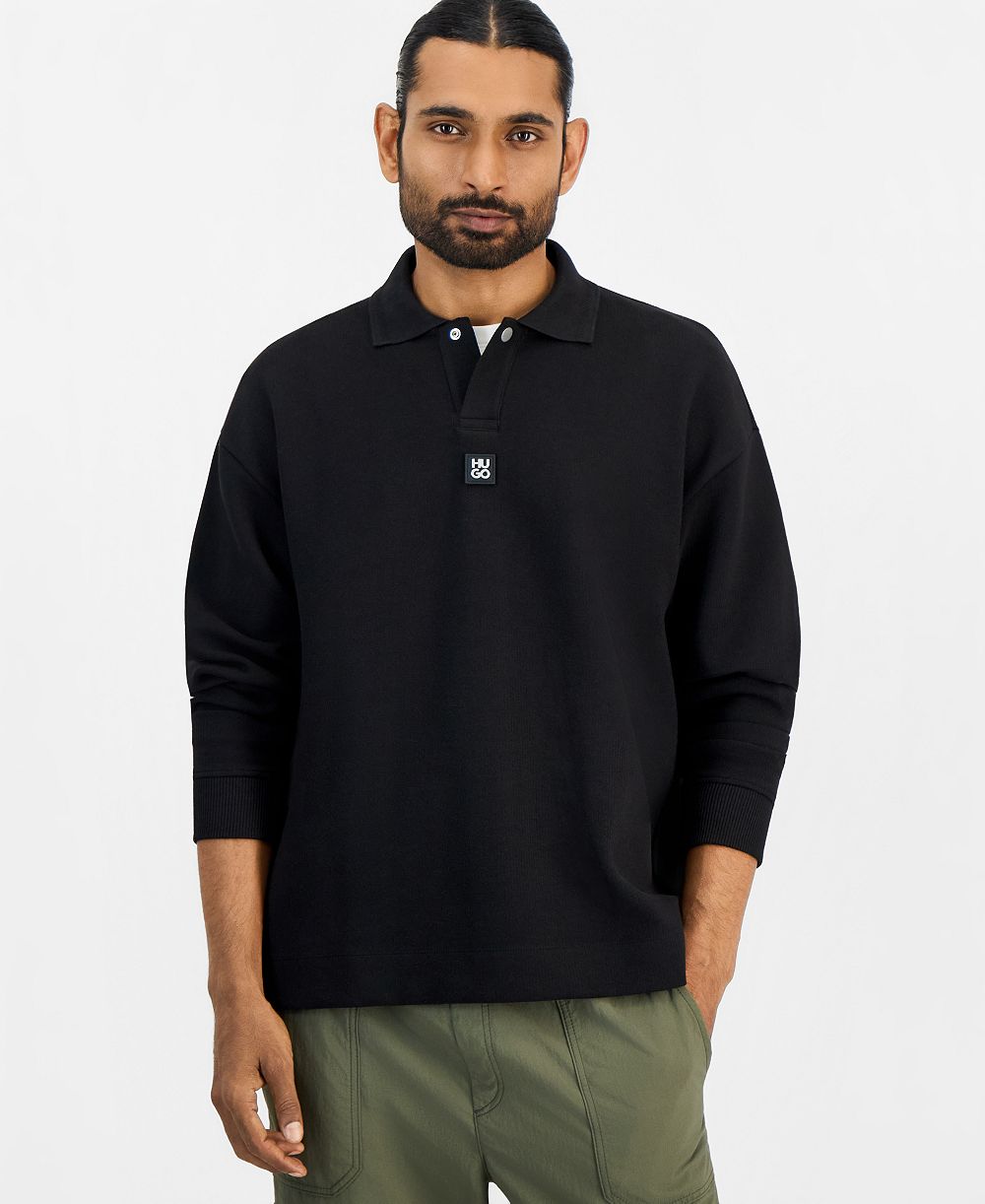 HUGO by Hugo Boss Men's Dabins Long-Sleeve Textured Interlock Fabric Polo