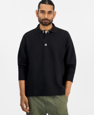 HUGO by Hugo Boss Men's Dabins Long-Sleeve Textured Interlock Fabric Polo