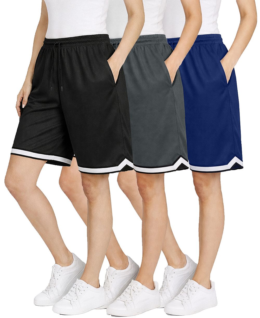 Jump Start Women's Loose Fit Moisture-Wicking Performance Shorts-3 Pack