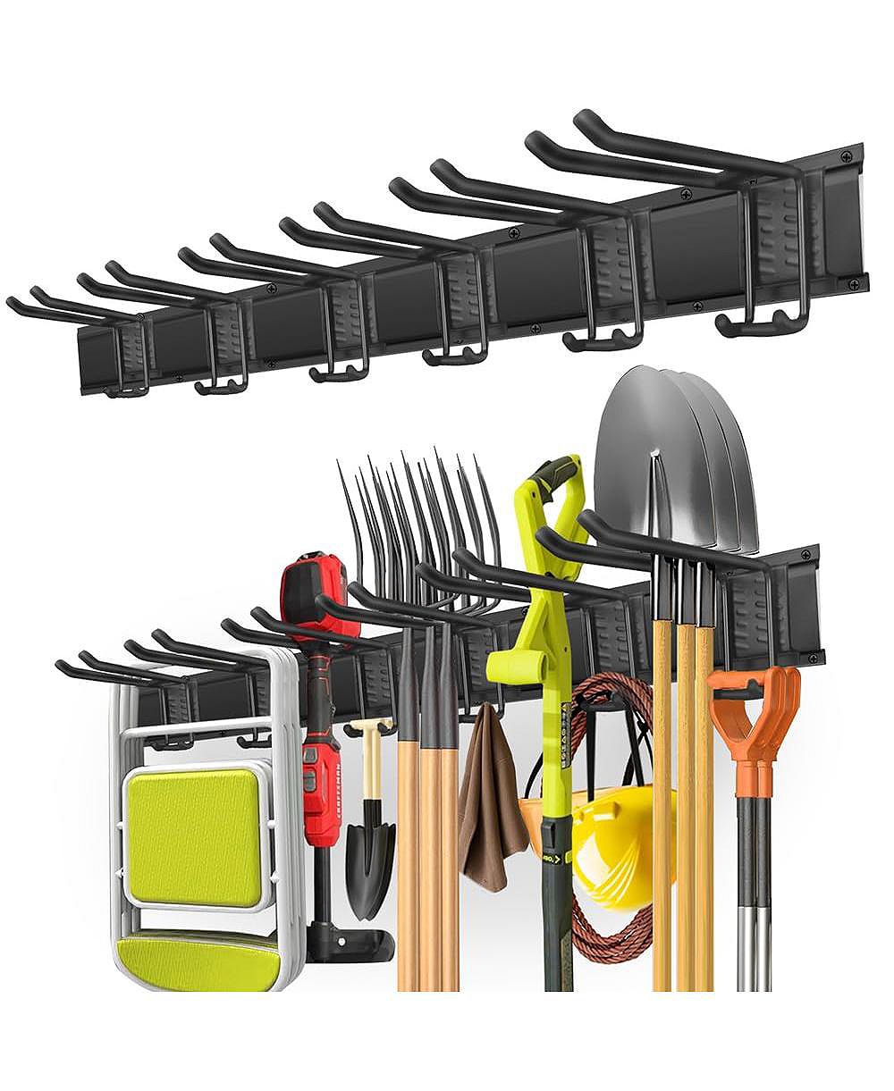 XDOVET Organizer Wall Mount Rails Double-layer Hooks Garden Rack Yard Tools Shed