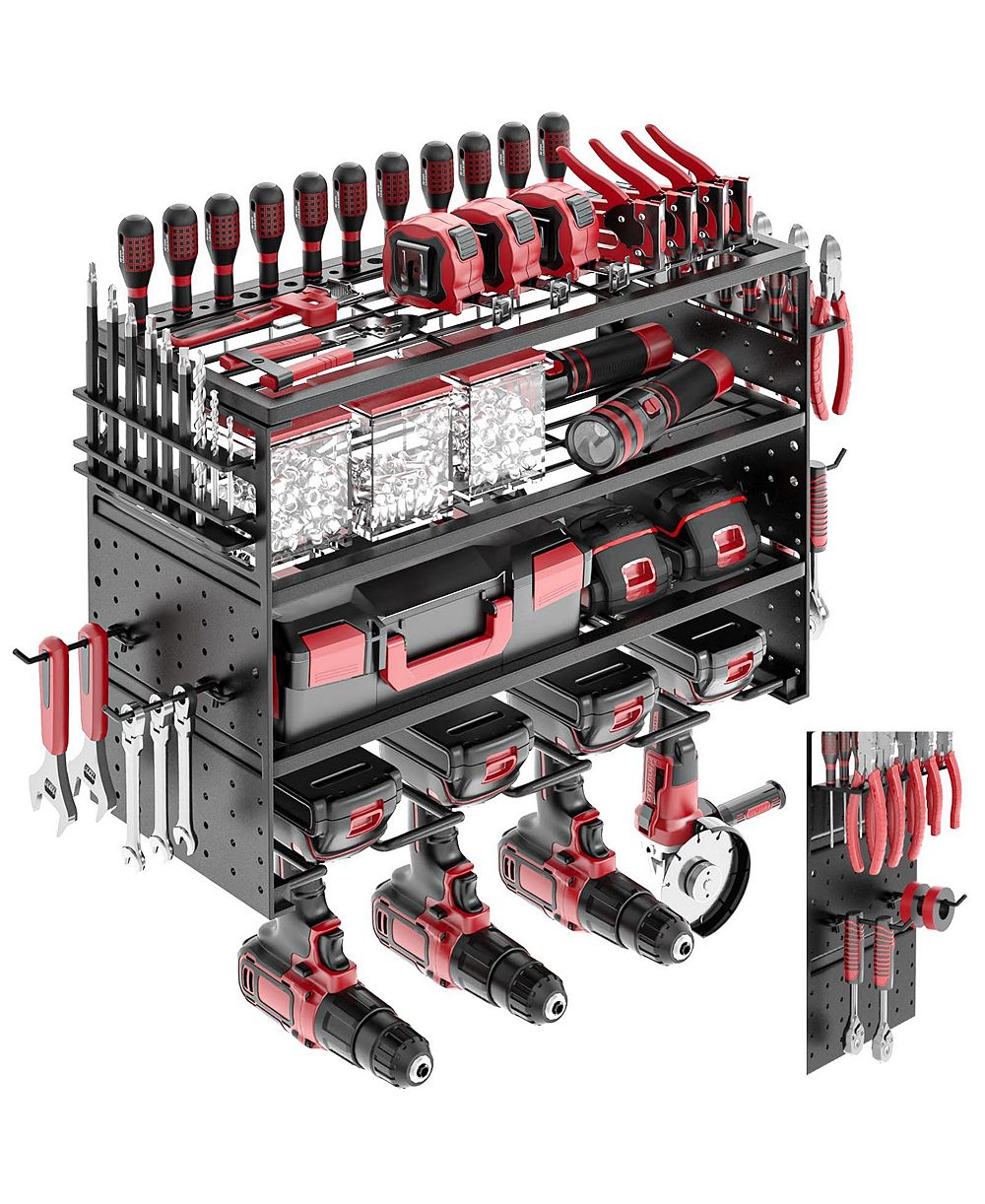 Органайзер для электроинструмента XDOVET Wall Mount Metal Rack Cordless Holder Hooks Garage Workshop Pegboard Storage
