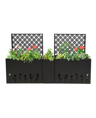 Streamdale Furniture Metal Planter-Trellis Combo (Set of 3) - Raised Garden Bed and Privacy Screen