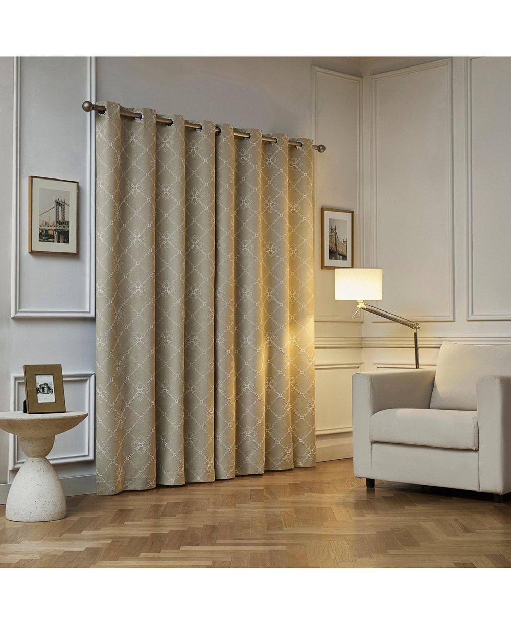 Sun Zero Adria Trellis Embroidered 100% Blackout Grommet Curtain Panel