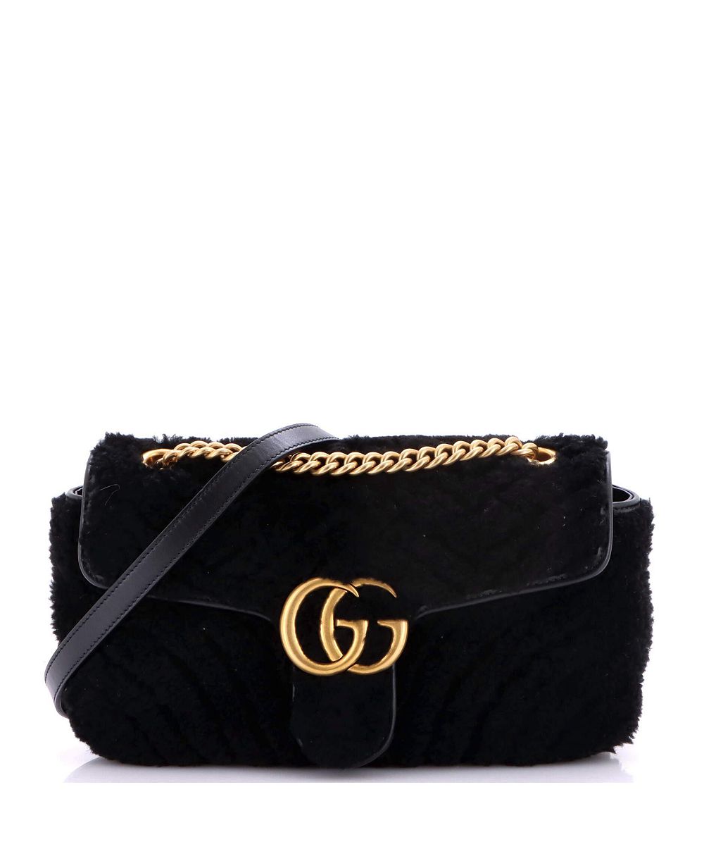 Pre-Owned Gucci сумка Flap Bag Matelasse Shearling Small GG Marmont