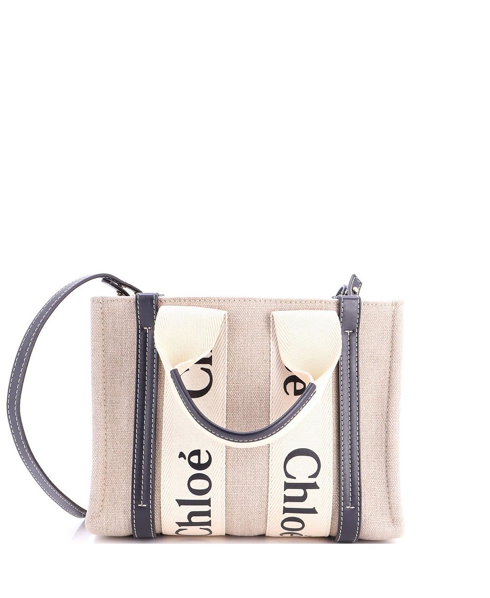 Тканевая сумка-тоут Pre-Owned Chloe Small Woody Canvas с кожаными элементами