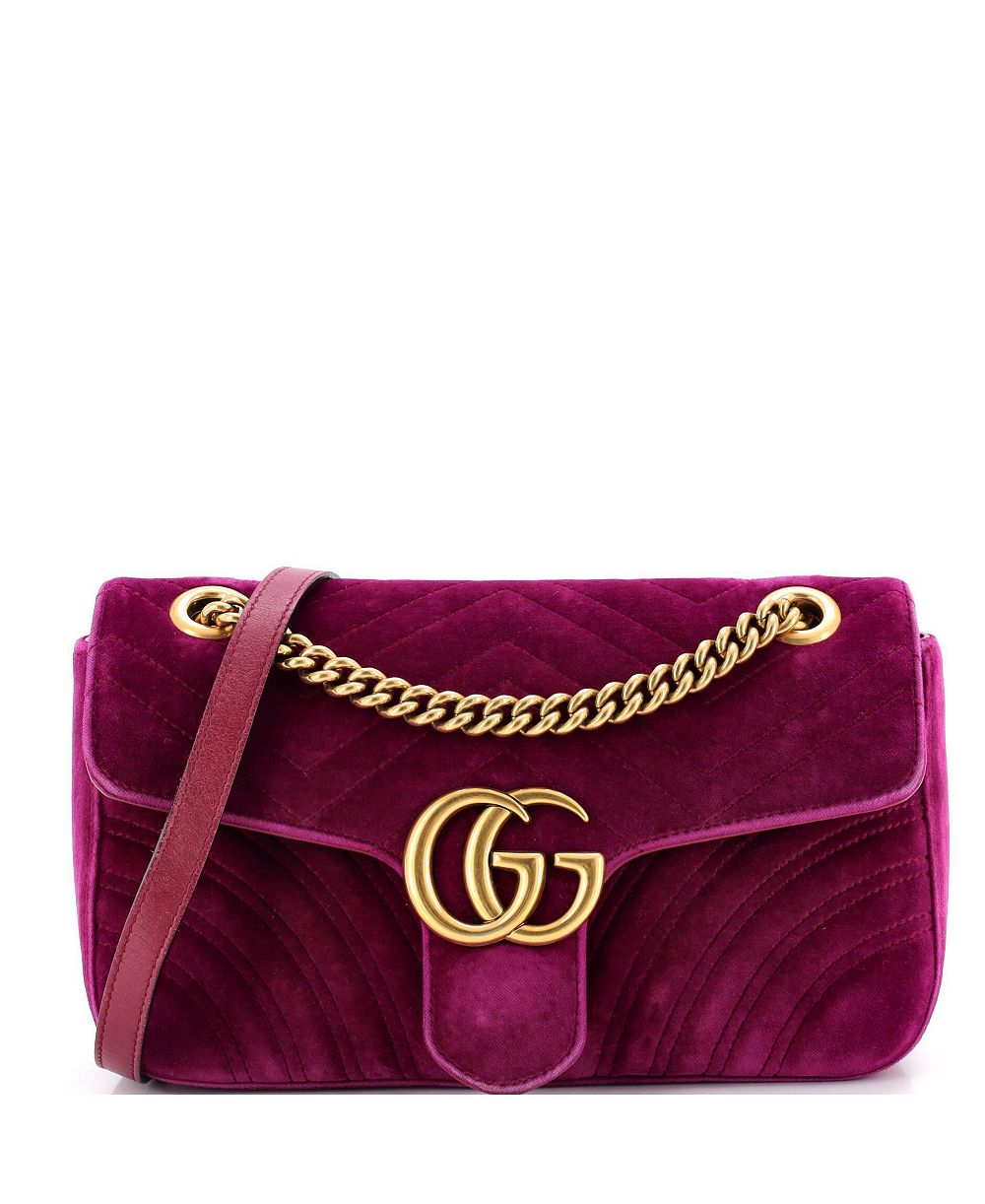 Pre-Owned Gucci Маленькая сумка GG Marmont с клапаном из стеганого бархата