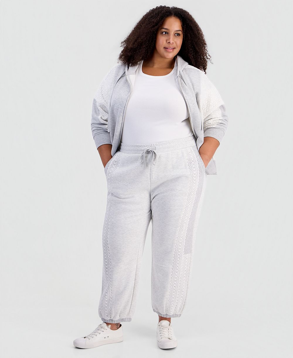 And Now This Plus Size Crochet High-Rise Fleece Jogger, Macy's Exclusive