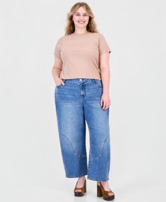And Now This Plus Size Curved Seamed Barrel High-Waisted Wide-Leg Denim Jeans, Macy's Exclusive