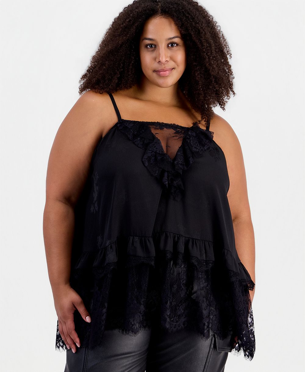 And Now This Plus Size Lace Trim Long Ruffle-Trim Camisole, Macy's Exclusive