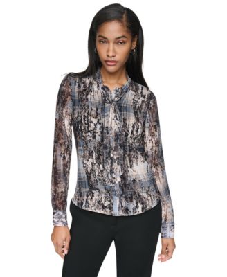Женская шифоновая блузка DKNY Tie-Neck Long-Sleeve Crinkle Chiffon