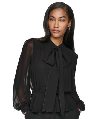 DKNY Женская Tie Neck Peplum Blouse