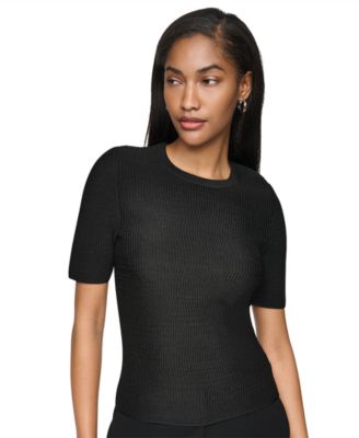 DKNY Women's Short-Sleeve Crewneck Ribbed Sweater