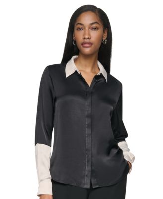 DKNY Женская блузка Park Satin Colorblock с длинным рукавом