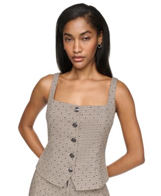DKNY Женский жилет с узором houndstooth и отделкой