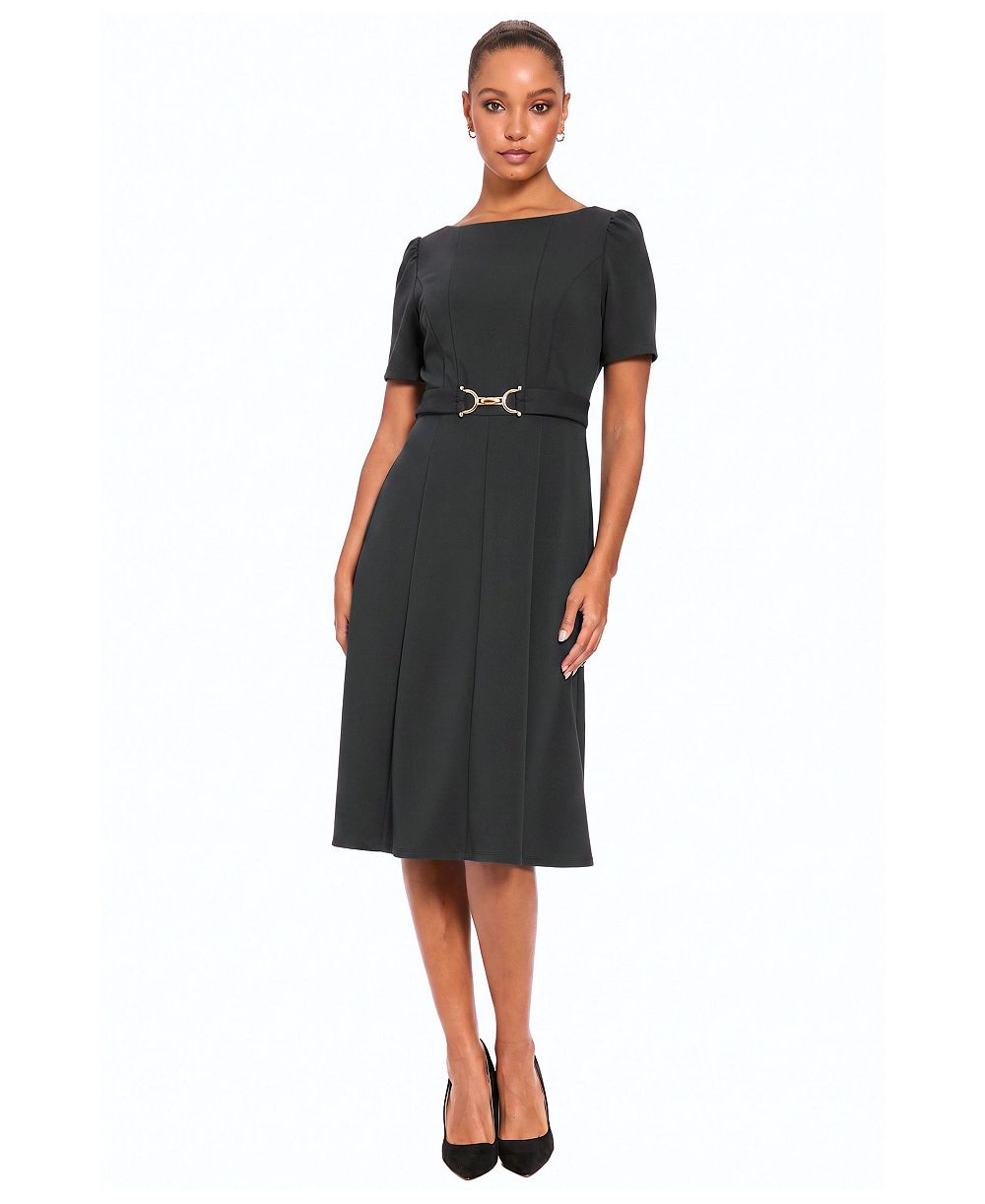 Женское платье London Times Petite Belted Midi Boat Neck