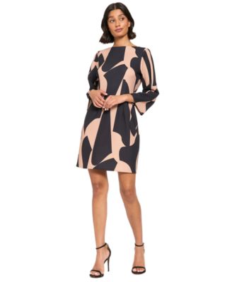 London Times Petite Long-Sleeve Printed Dress