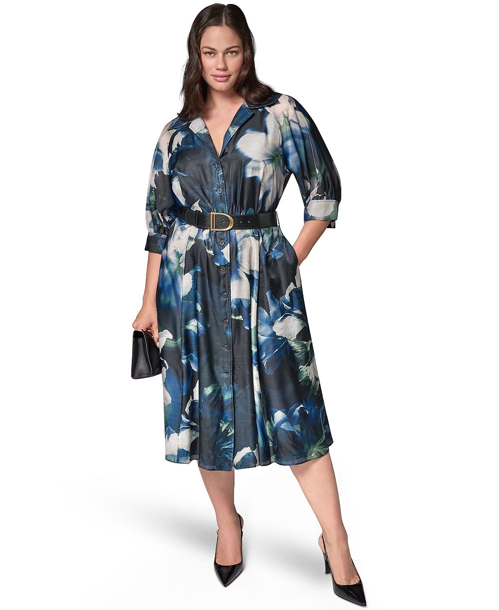 Женское платье-рубашка миди с воротником и поясом Donna Karan New York Plus Size