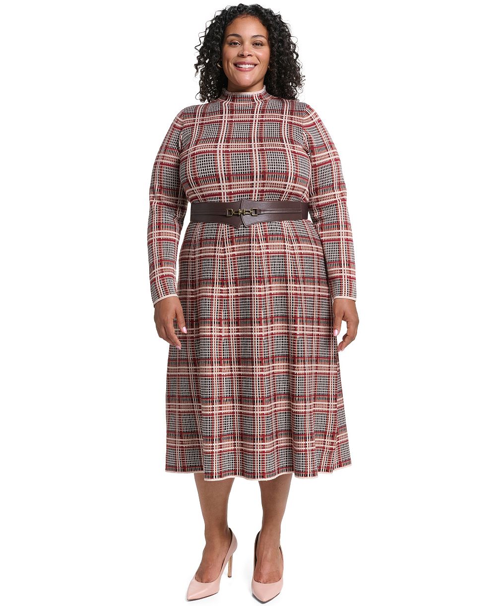 Eliza J Plus Mock Neck Long-Sleeve Fit & Flare Dress