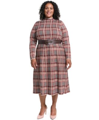 Eliza J Plus Mock Neck Long-Sleeve Fit & Flare Dress