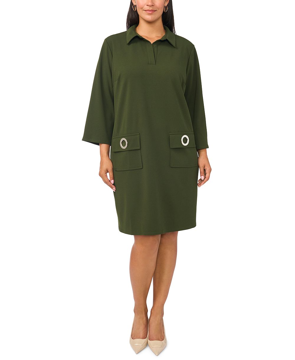 Платье MSK Plus Size Pocket Shift V-Neck 3/4 Sleeve