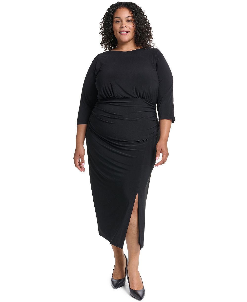 Женское платье миди Plus Size с круглым вырезом и рукавами до локтя