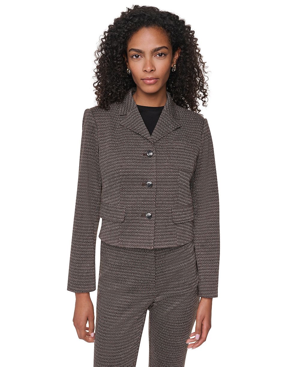 DKNY Укороченный жакет из жаккарда с ромбовидным узором, размер Petite