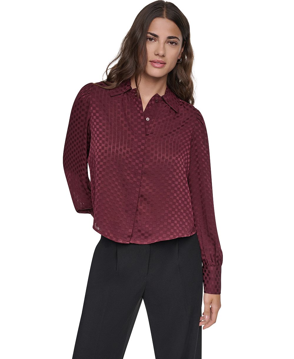 Женская блузка DKNY Petite с длинными рукавами, пуговицами спереди и пышными рукавами