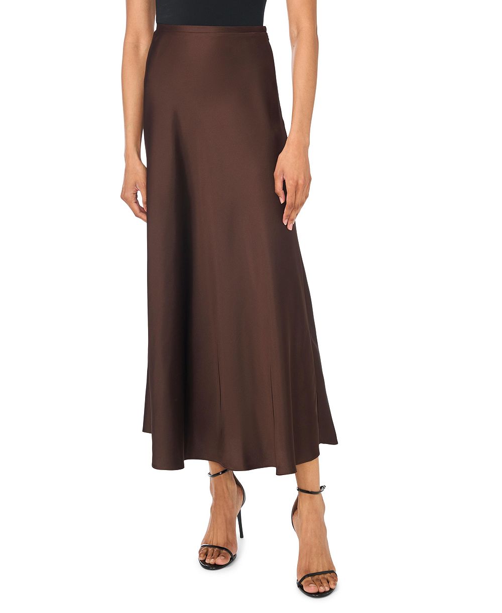 1.STATE Women's Bias-Cut High-Waisted A-Line Satin Maxi Skirt