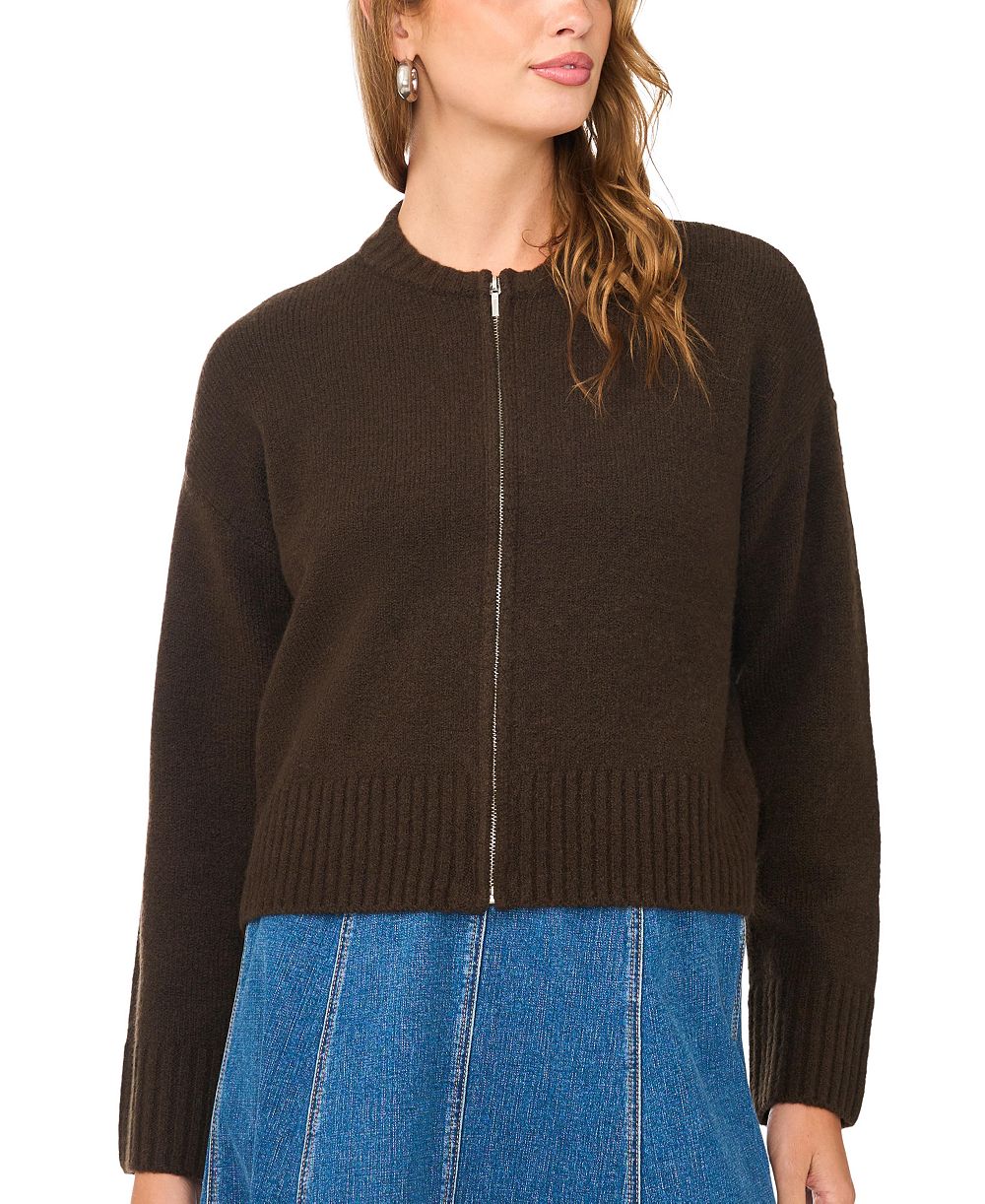 1.STATE Women's Mock-Neck Cropped Zip Bomber Jacket