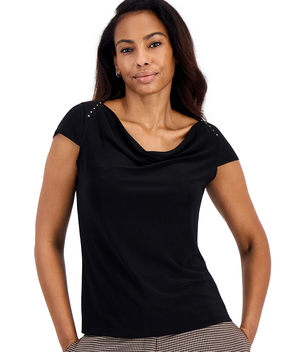 Kasper Women's Cap Sleeve Stretch Jersey Cowl Neck Top