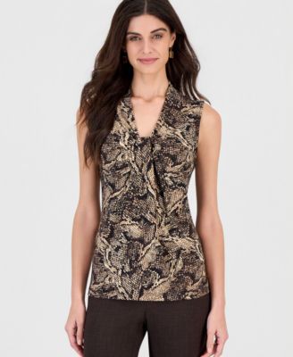 Kasper Women's Sleeveless Knot Neck Jersey Knit Printed Top