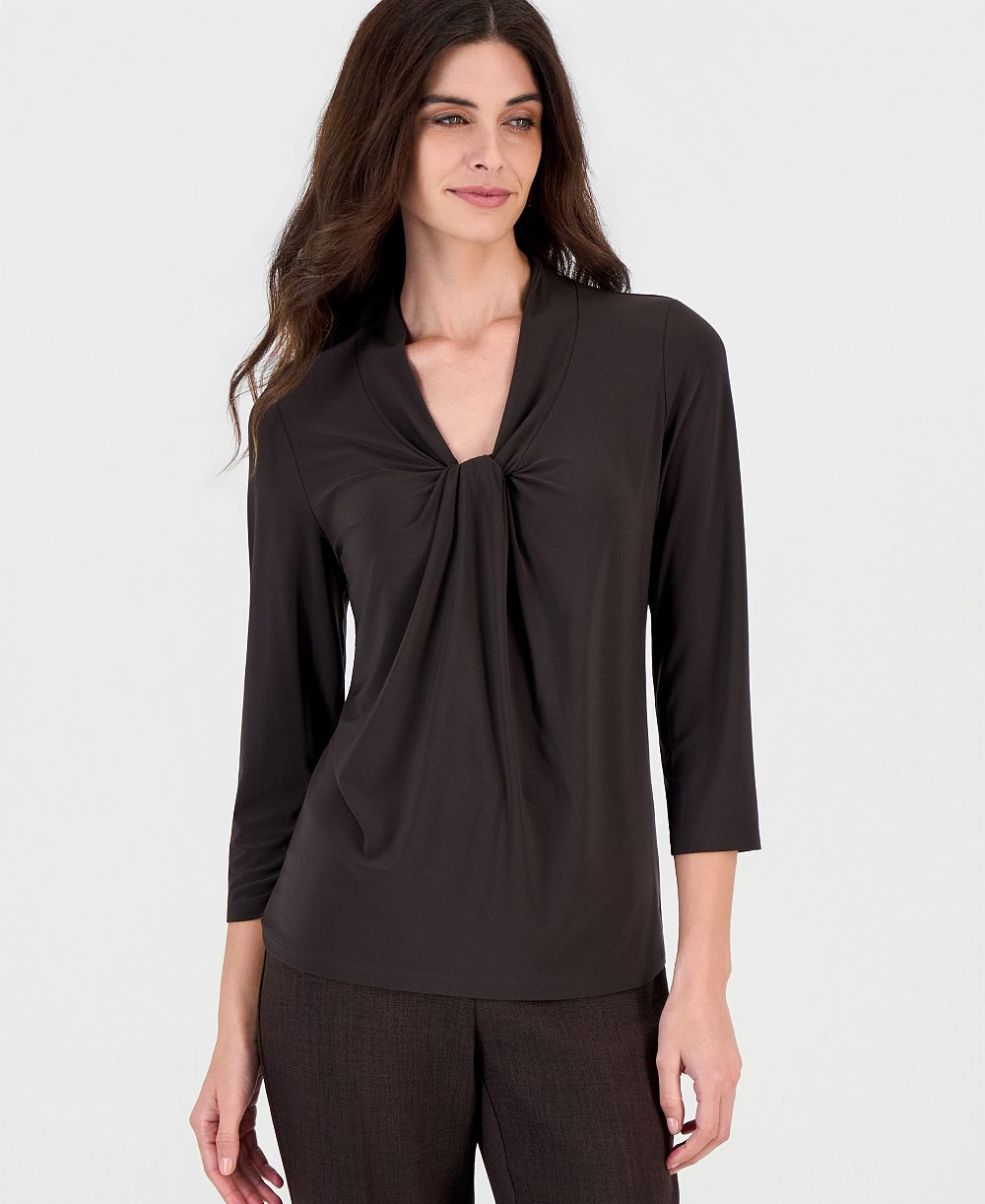 Kasper Women's 3/4-Sleeve Knot-Front V-Neck Blouse