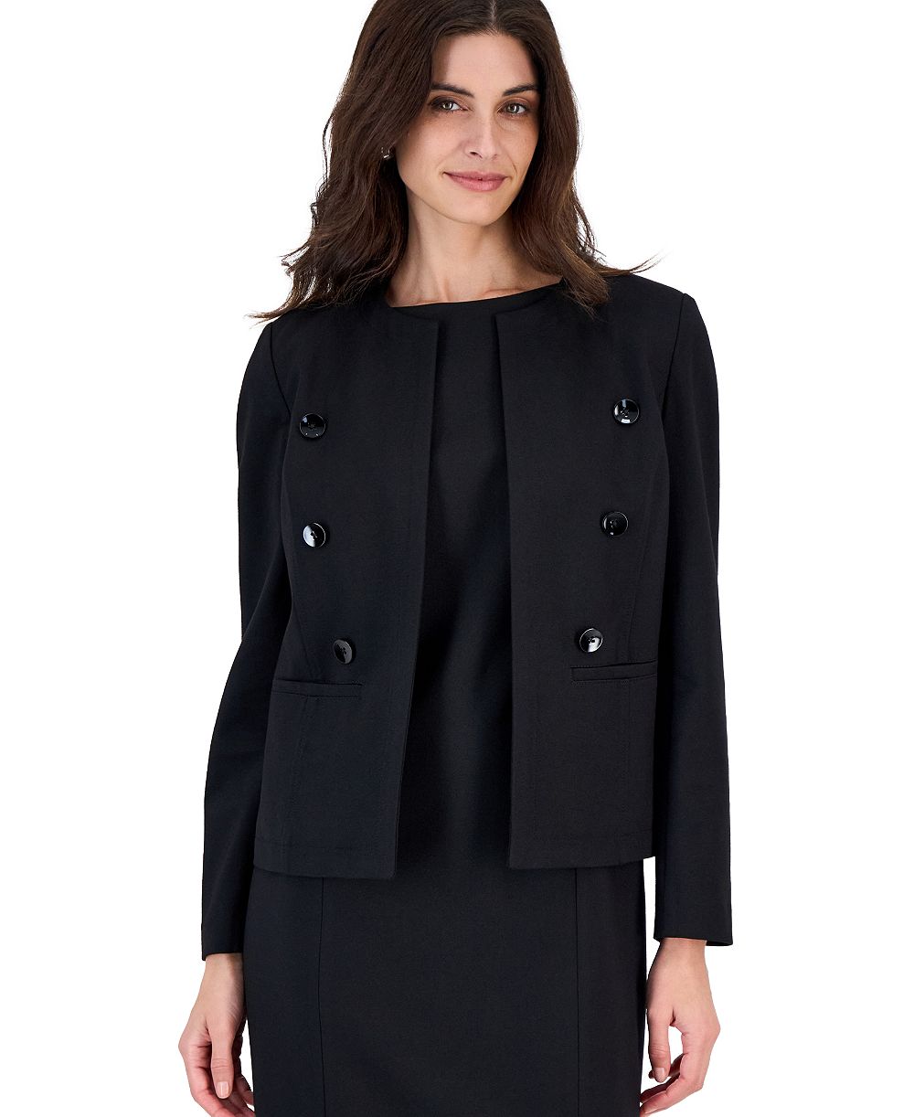 Kasper Women's Compression Collarless Double Breasted Button Jacket