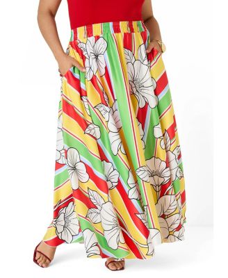 Ashley Stewart Plus Size Floral Satin Maxi Skirt